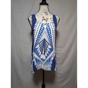 Miami Women's Blue White Geometric Tribal Print Sleeveless Tank Top Size Medium‎